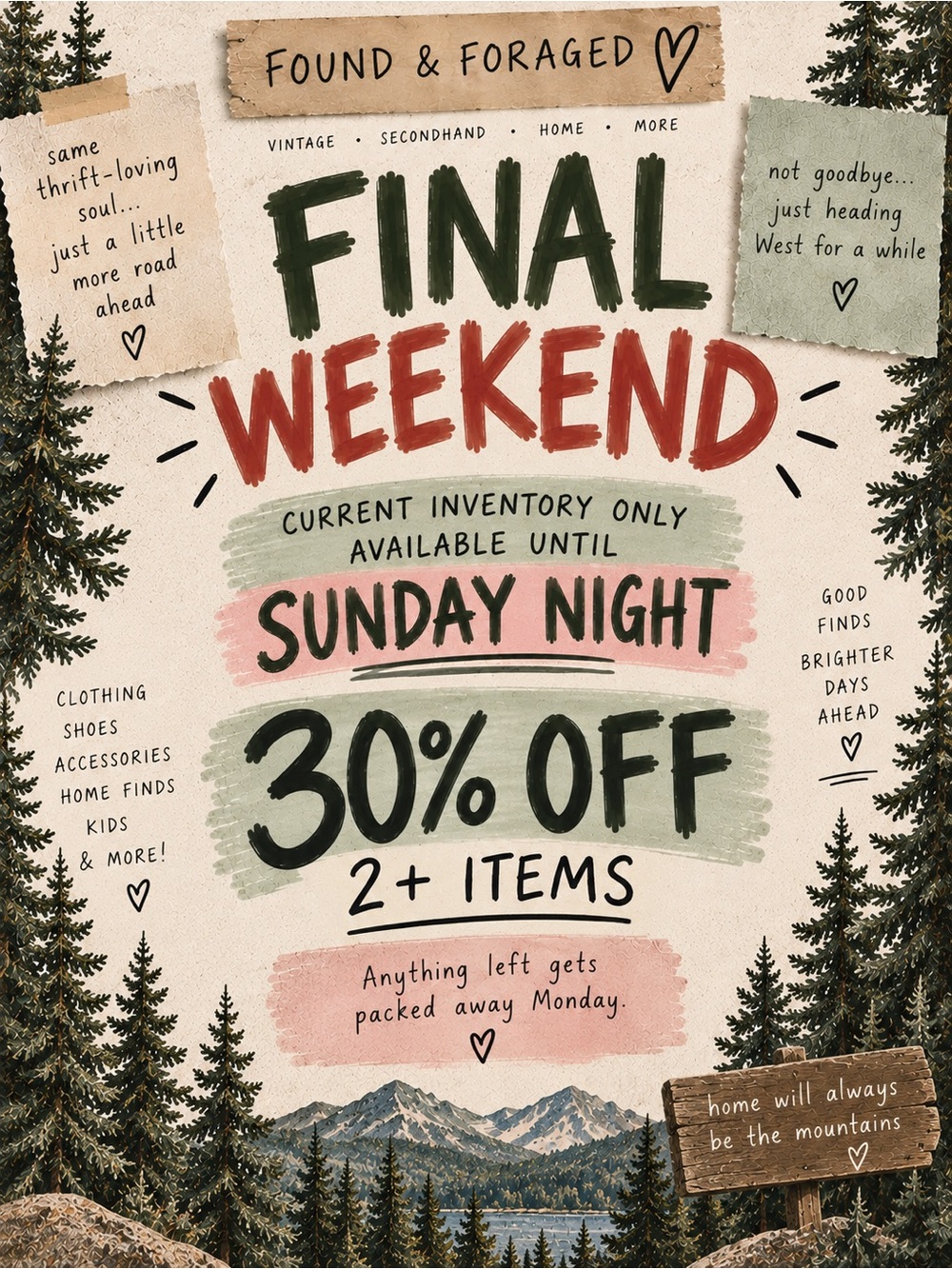 🚨 FINAL WEEKEND | 30% OFF 2+ | CURRENT INVENTORY ENDS SUNDAY